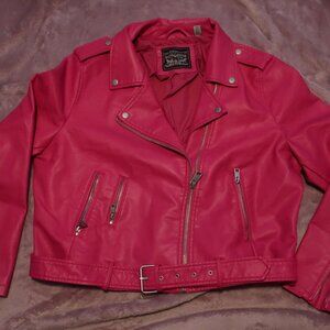 LEVI STRAUSS Vegan Leather Hot Pink Moto Jacket Belted WORN ONCE